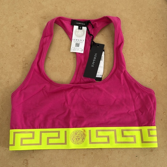 Versace Pink and Yellow Sports Bra with Greek Key Trim - Picture 3 of 3